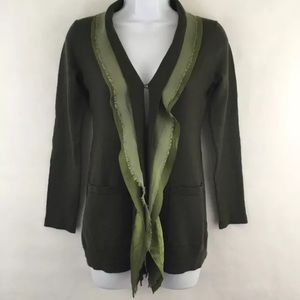 Kenneth Cole Cardigan Sweater Green Chiffon Wool S